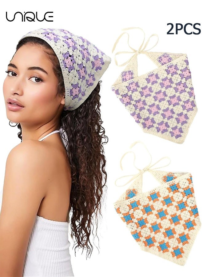 Unique 2PCS Women's Headscarf - Floral Headband - Triangle Headscarf - Hand-Knitted Headscarf - Suitable for Outdoor Activities and Photography, Women's Gift, Floral Headscarf - Image 1